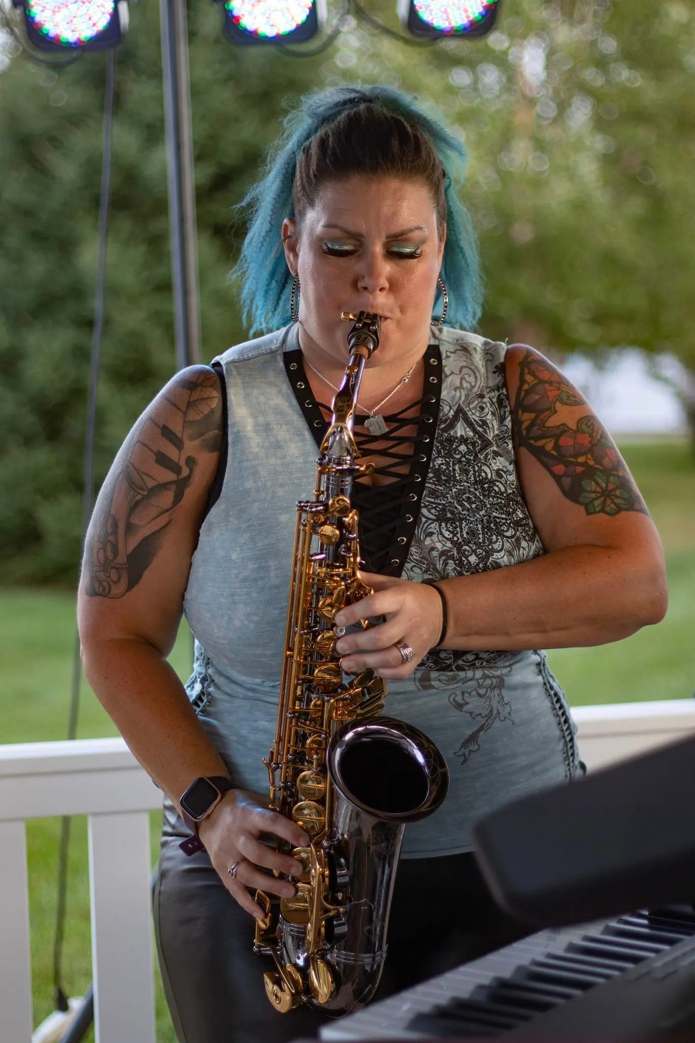 Lindsay on saxophone